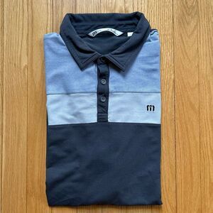 Travis Mathew Mens Short Sleeve Performance Polo Shirt 2XL Blue White Stripes